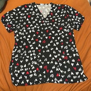 ICU by Barco scrub top. Small black heart print.